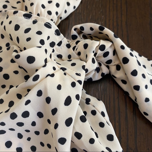 Pink Lily Faux Wrap Polka Dot Dress Cream & Black Mini - Picture 4 of 12